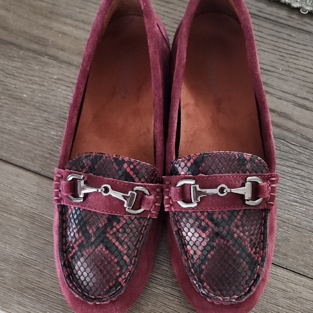 Vionic Burgundy Suede & Snake-Print Loafers